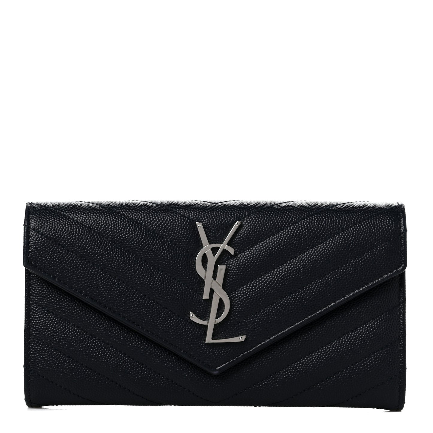 Grain De Poudre Matelasse Chevron Monogram Flap Wallet Black