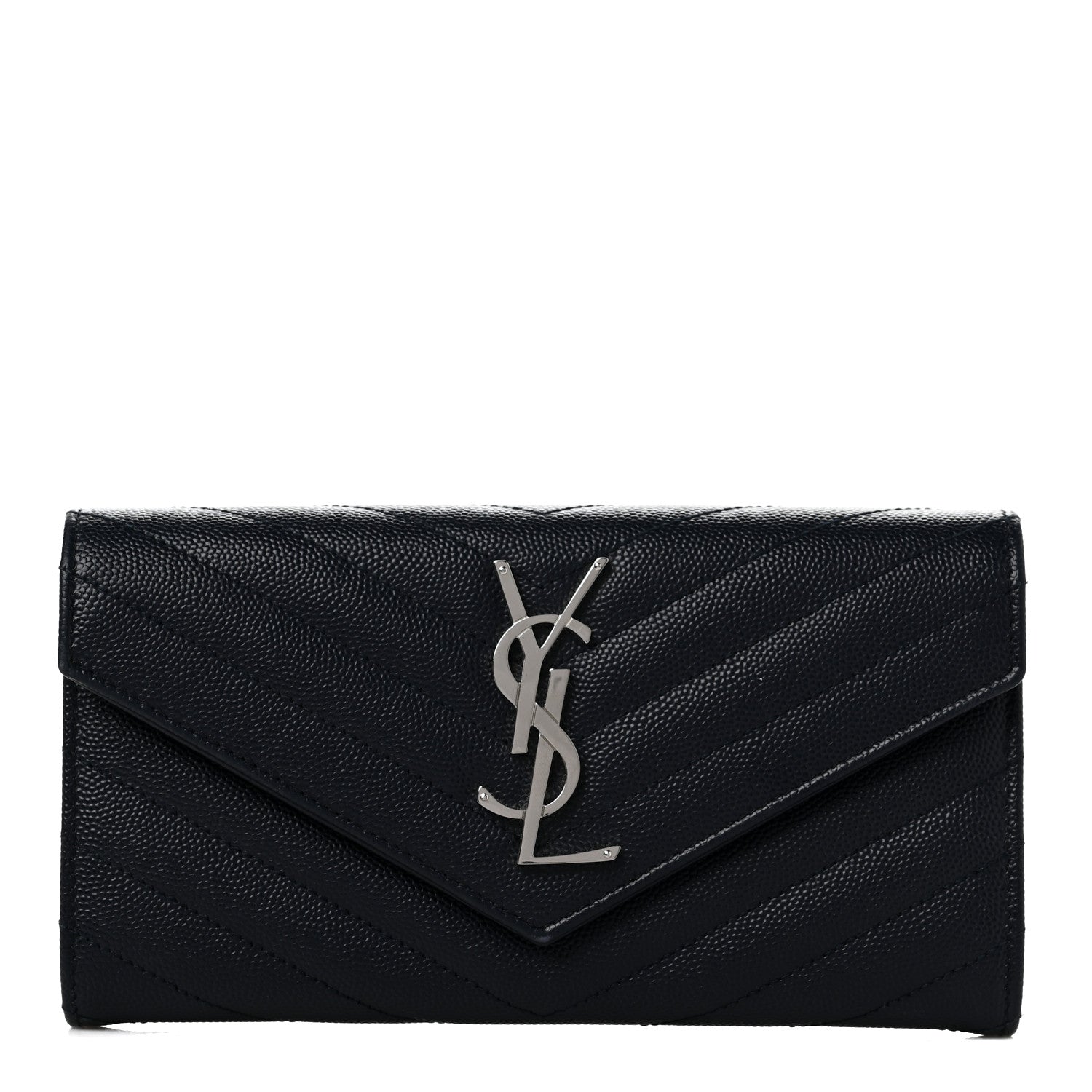 Saint Laurent Grain De Poudre Matelasse Chevron Monogram Flap Wallet Black 1 of 7