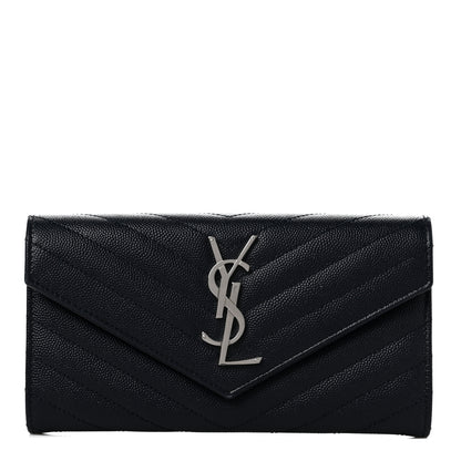 Saint Laurent Grain De Poudre Matelasse Chevron Monogram Flap Wallet Black 1 of 7
