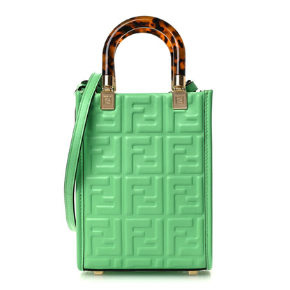 Fendi Vitello Plexiglass FF Embossed Mini Fendi Sunshine Shopper Tote Edamame 1 of 11