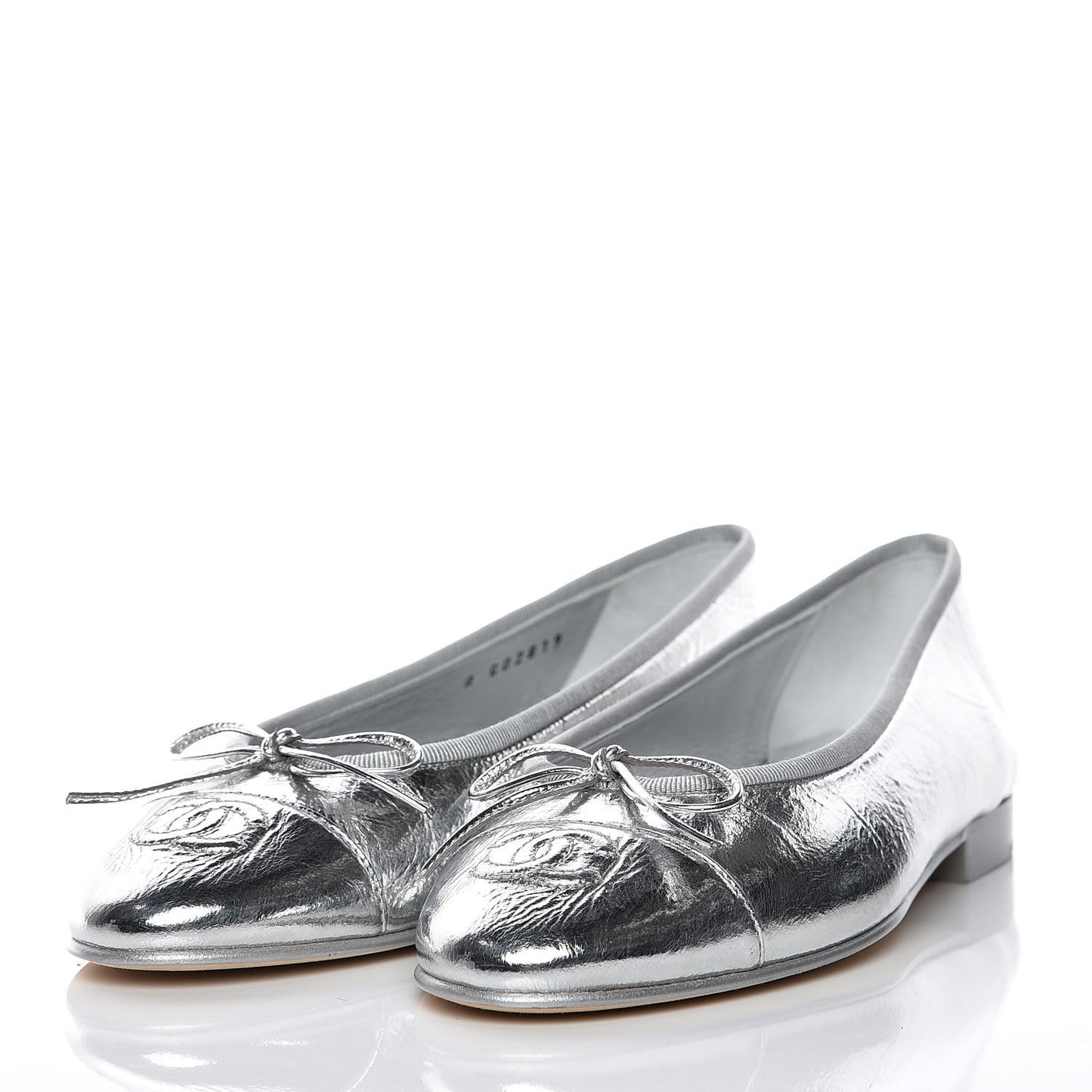 Metallic Calfskin Cap Toe CC Ballerina Flats 36.5 Silver