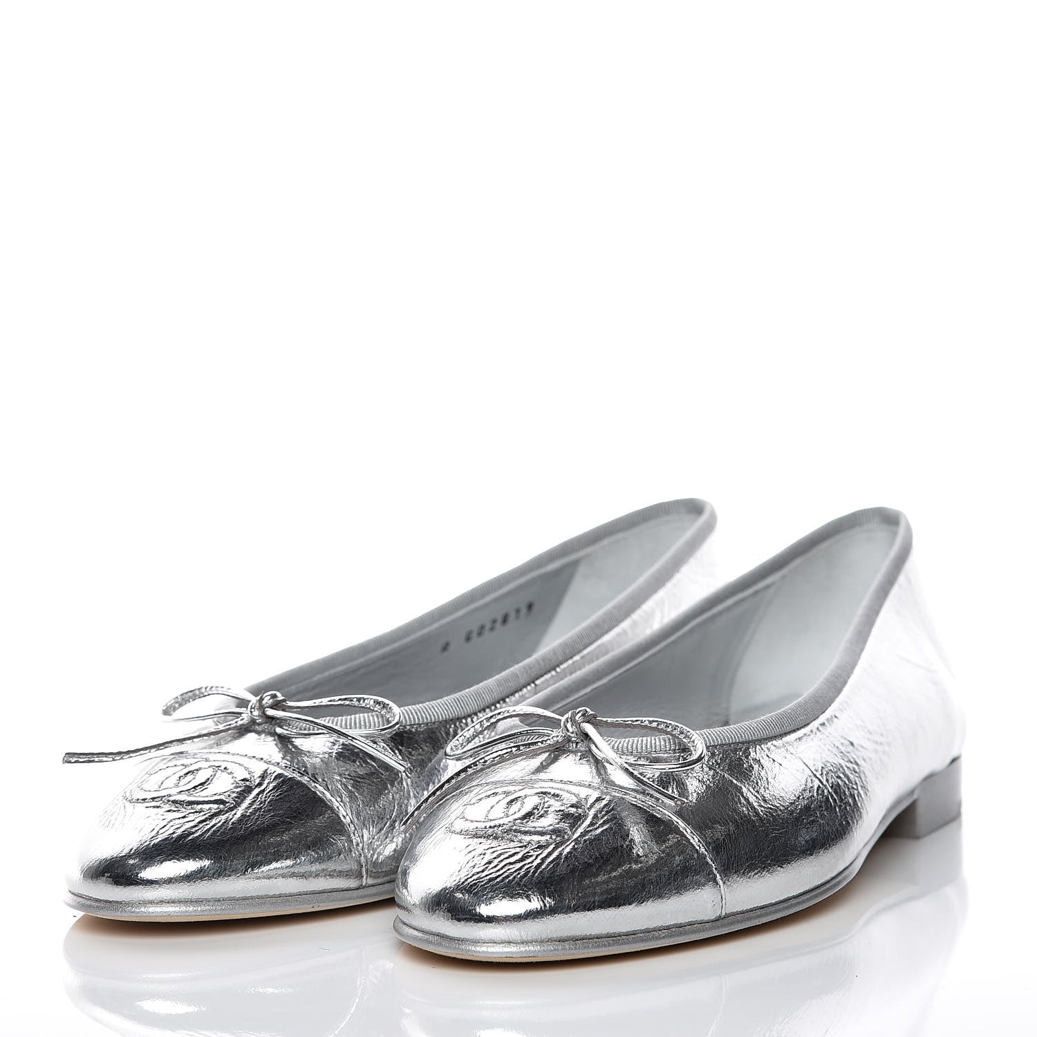 Chanel Metallic Calfskin Cap Toe CC Ballerina Flats 36.5 Silver 3 of 9
