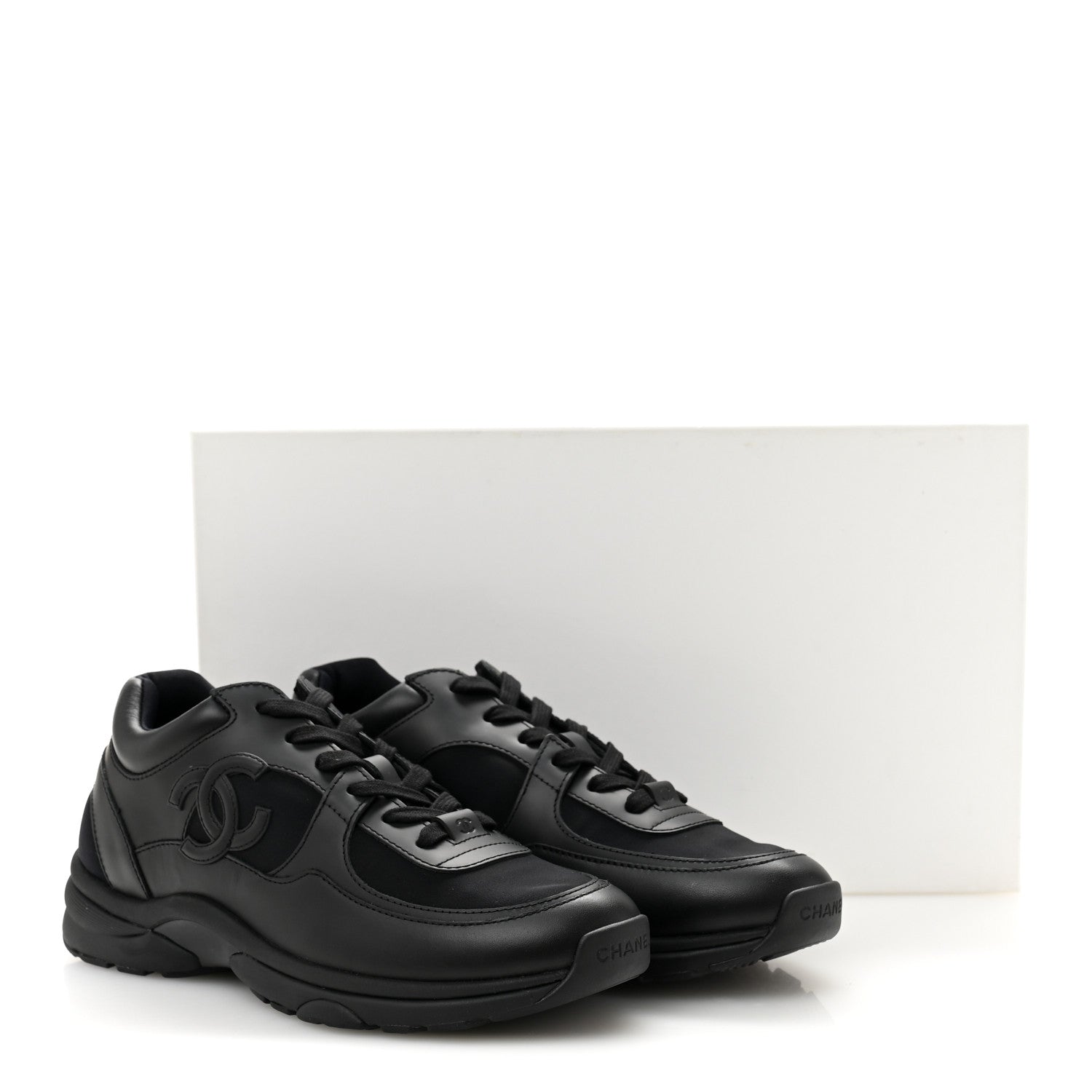 Chanel Lambskin Fabric CC Sneakers 39 Black 9 of 9