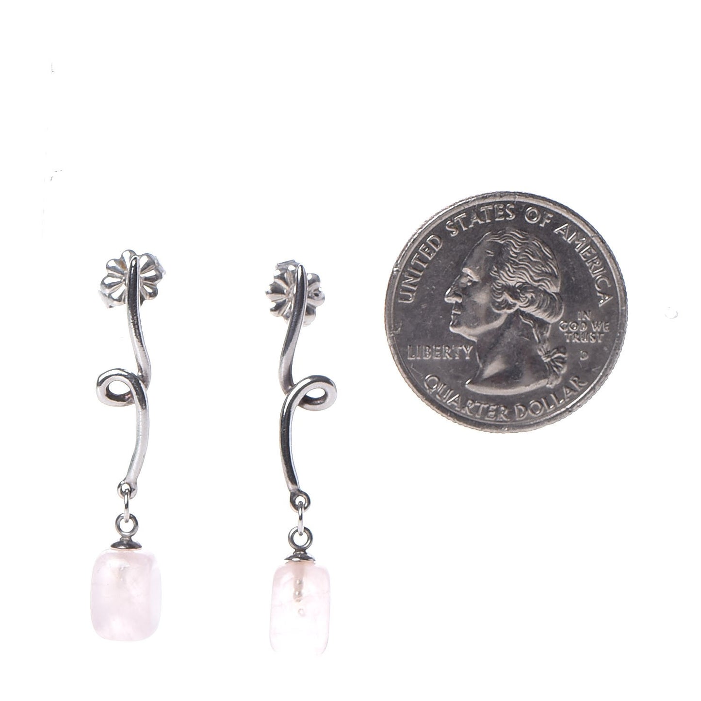 Sterling Silver Rose Quartz Twirl Drop Earrings