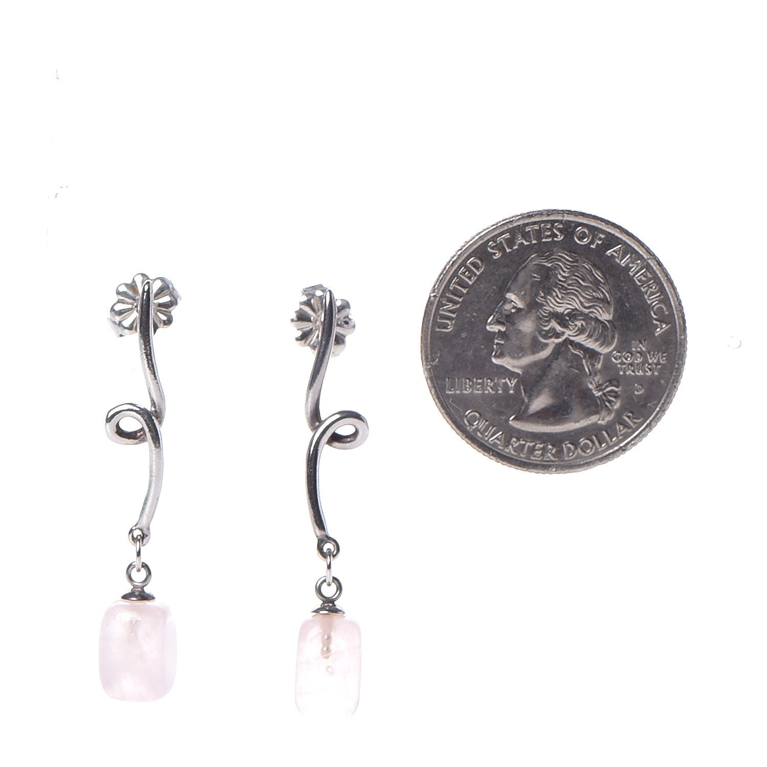 Tiffany Sterling Silver Rose Quartz Twirl Drop Earrings 2 of 4
