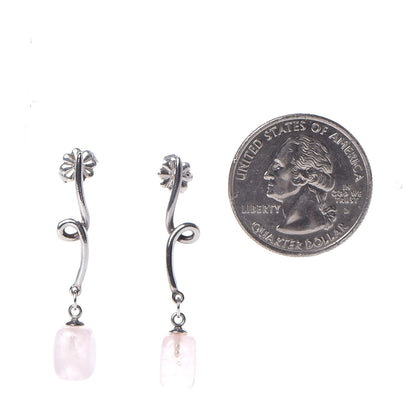 Tiffany Sterling Silver Rose Quartz Twirl Drop Earrings 2 of 4