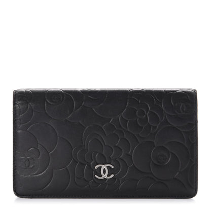 Chanel Lambskin Camellia Embossed Yen Wallet Black 1 of 10