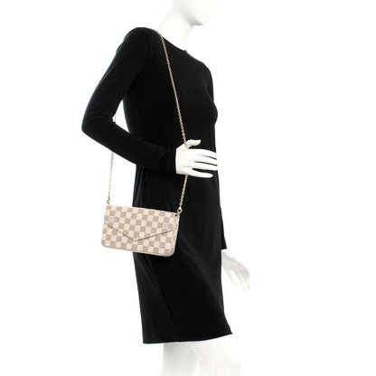 Louis Vuitton Damier Azur Pochette Felicie Chain Wallet Rose Ballerine 2 of 8