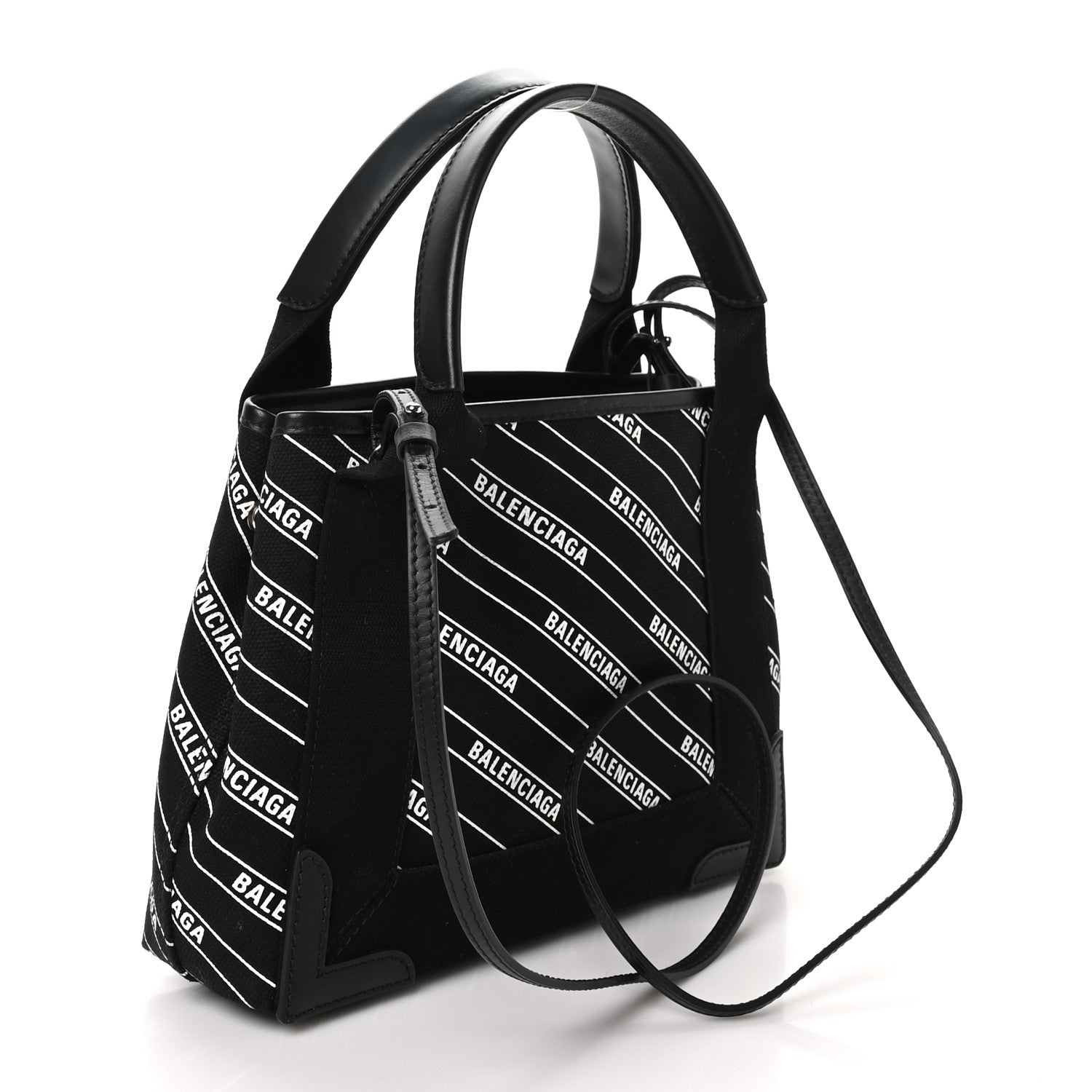 Balenciaga Cotton Canvas Calfskin Logo Print Navy Cabas XS Black