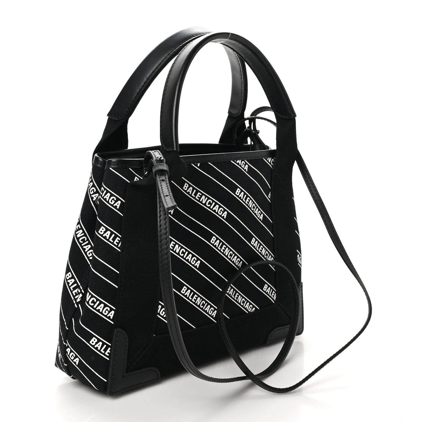 Cotton Canvas Calfskin Logo Print Navy Cabas XS Black White