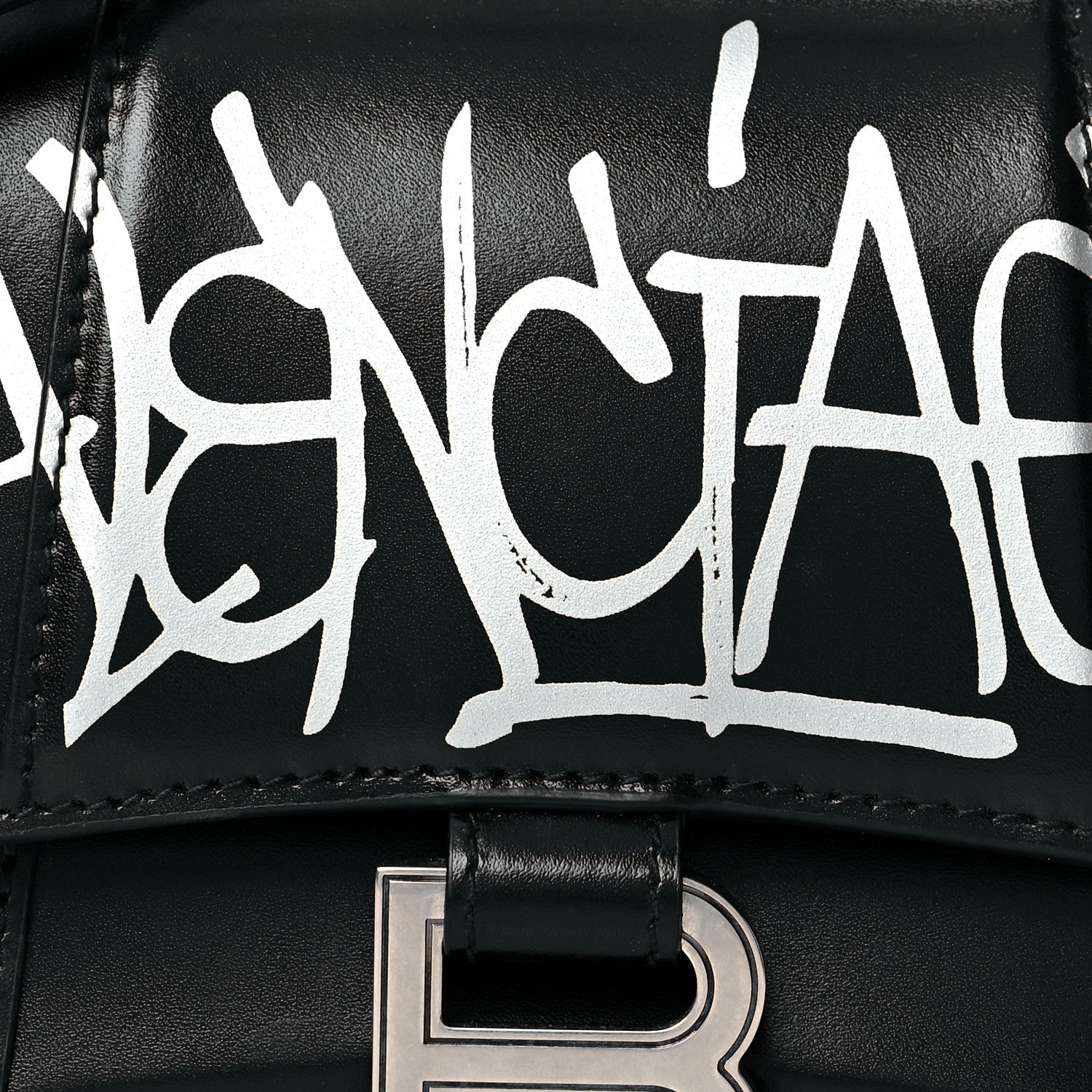 Balenciaga Box Calfskin Graffiti Logo Hourglass Top Handle Bag XS Black Silver 8 of 12