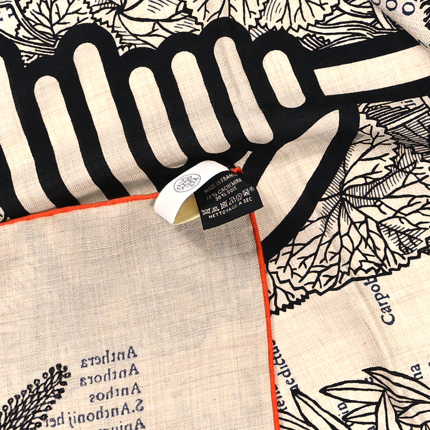 Hermes Cashmere Silk Botanica Grafica Shawl 140 Naturel Black Orange 4 of 4
