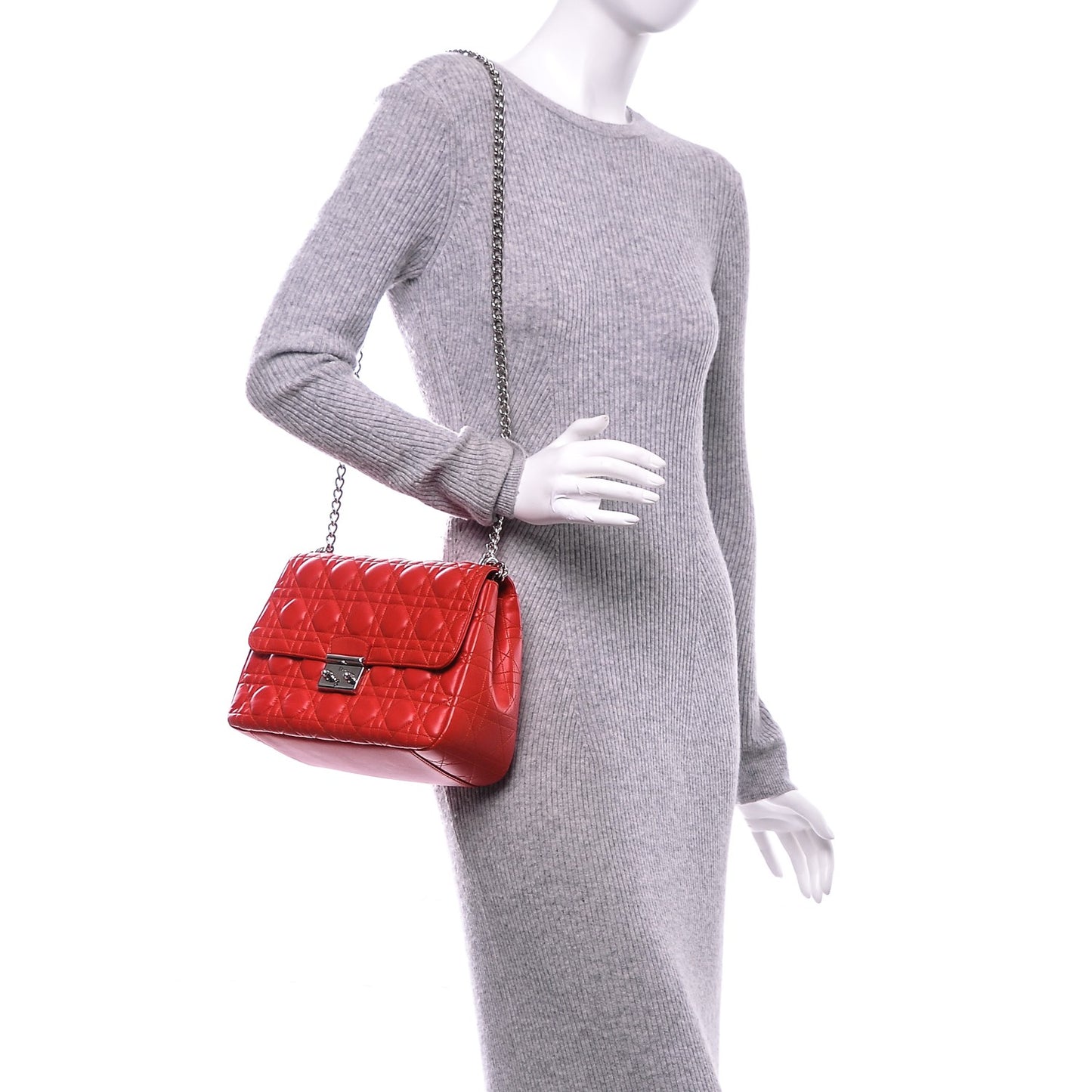 Lambskin Cannage Large Miss Dior Flap Vermillion