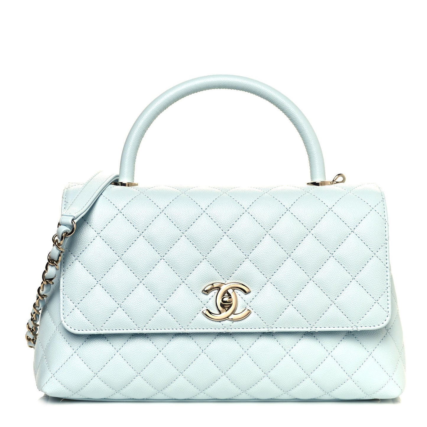 Caviar Quilted Small Coco Handle Flap Light Blue