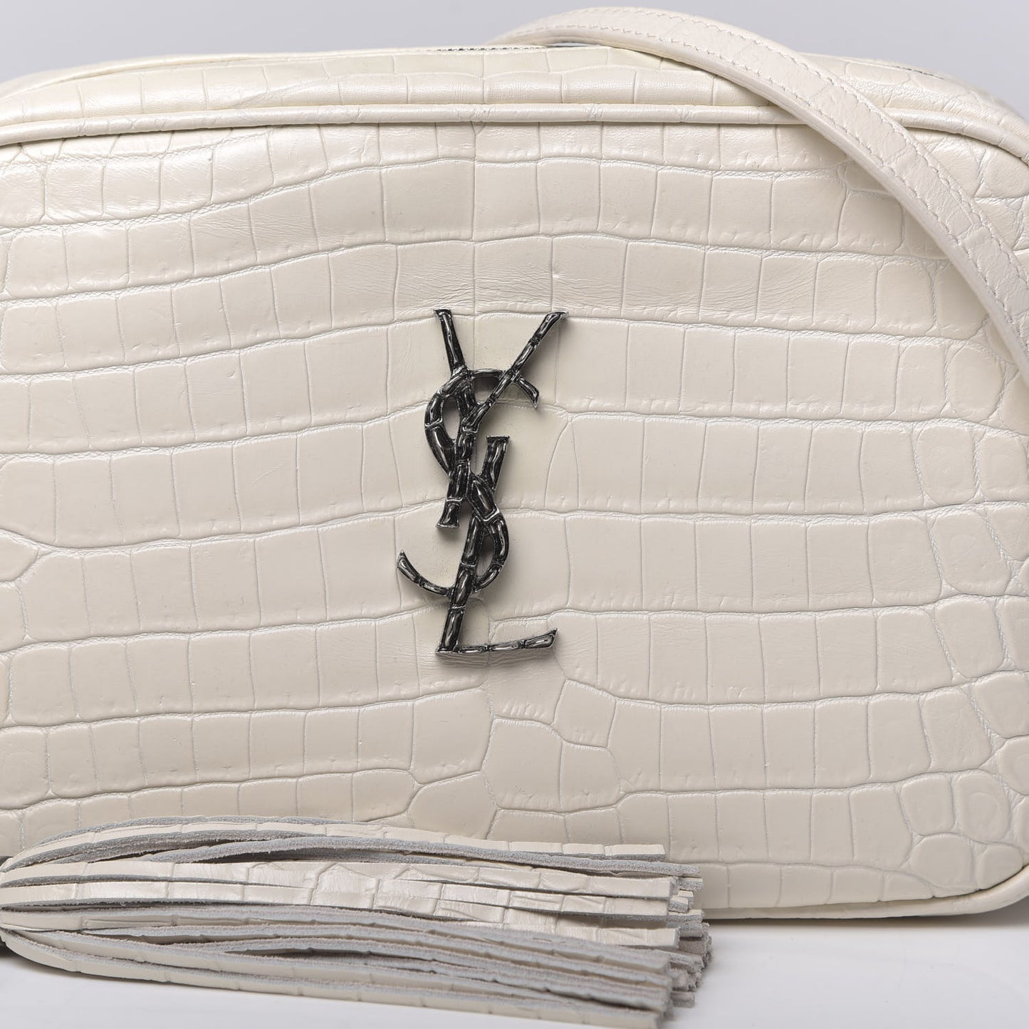 Calfskin Crocodile Embossed Monogram Lou Camera Bag White