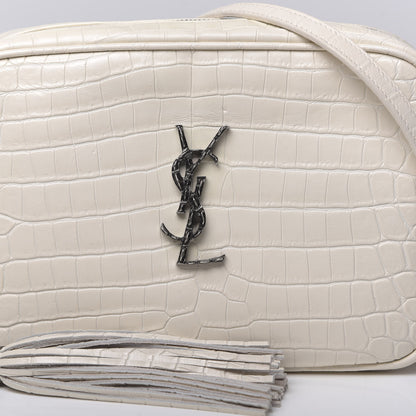Saint Laurent Calfskin Crocodile Embossed Monogram Lou Camera Bag White 8 of 14