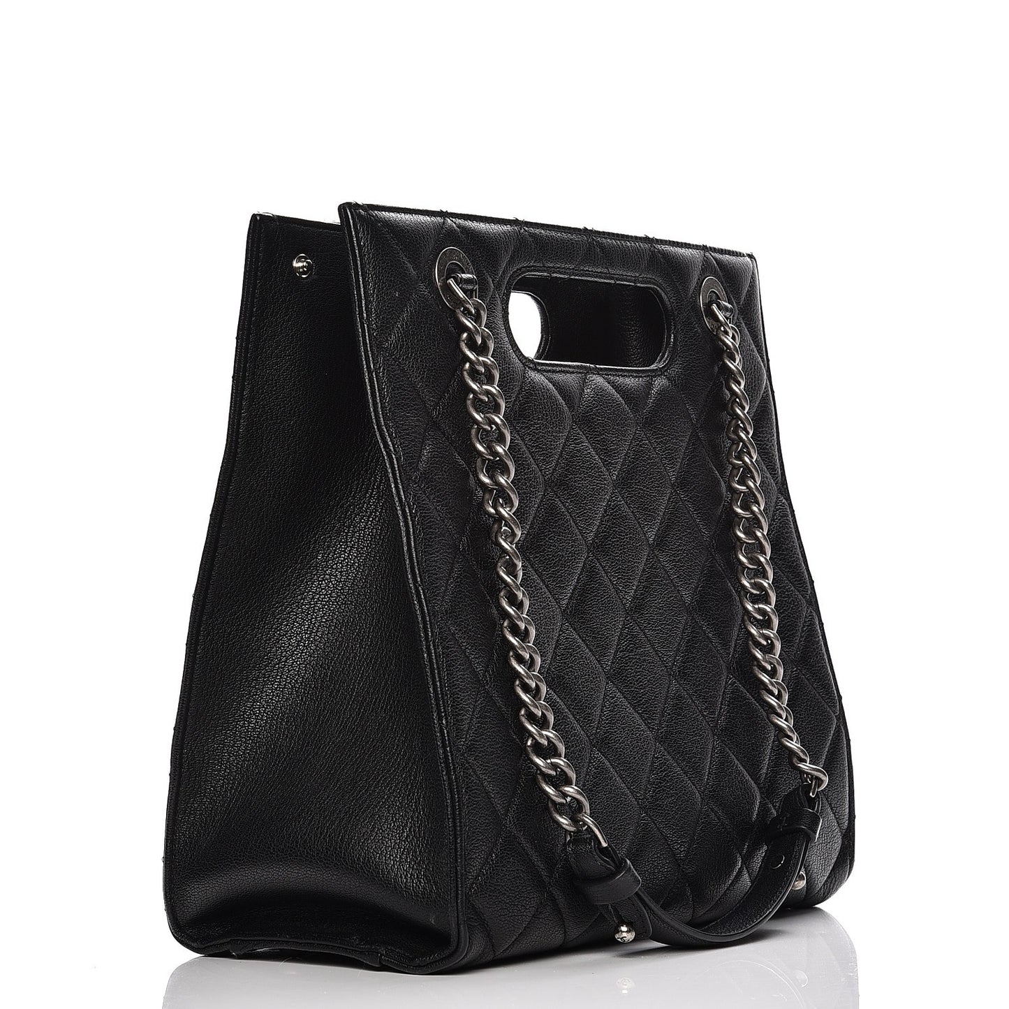 Goatskin Quilted Small Perfect Edge Shopping Tote Black