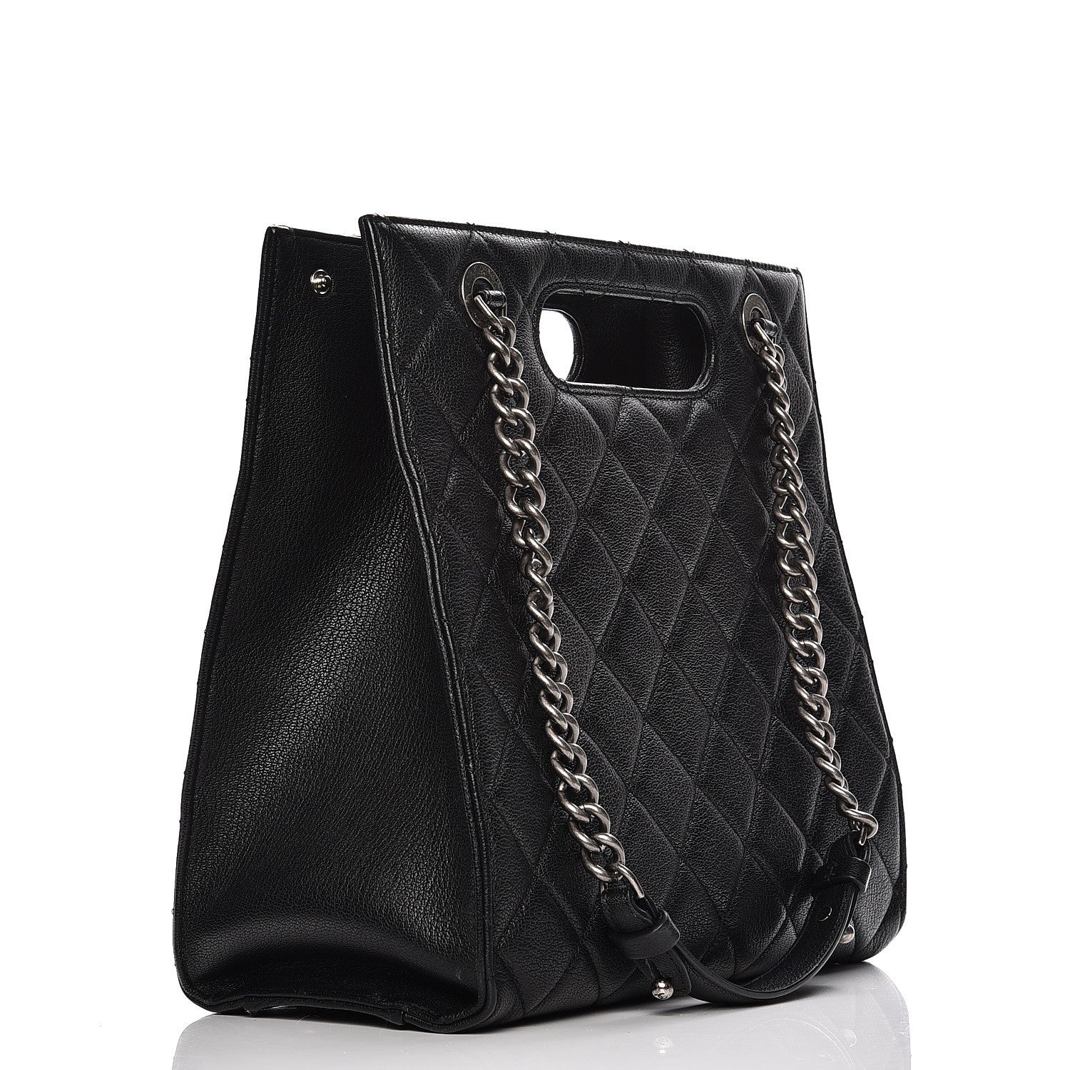 Chanel Goatskin Quilted Small Perfect Edge Shopping Tote Black 3 of 12