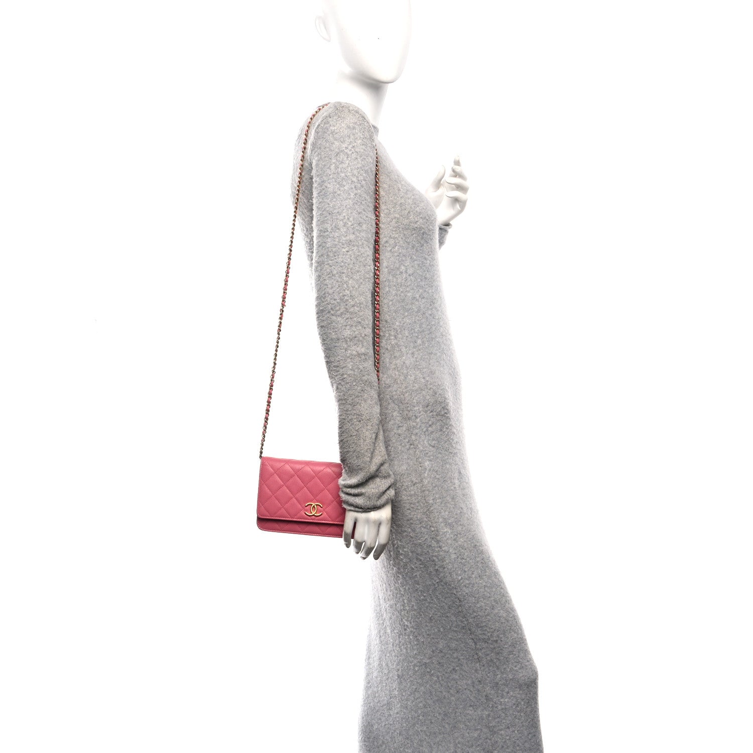 Chanel Caviar Quilted Textured CC Wallet On Chain WOC Pink 2 of 12