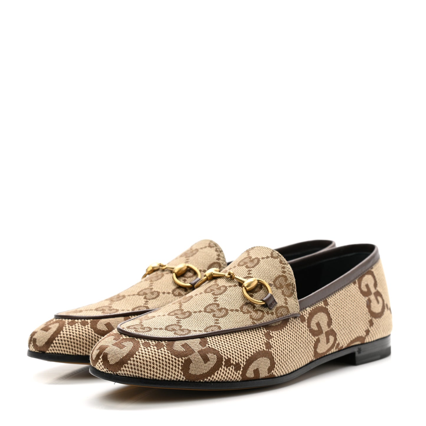 Monogram Jumbo GG Malaga Kid Horsebit Womens Jordaan Loafers 37 Camel Ebony New Acero Beige