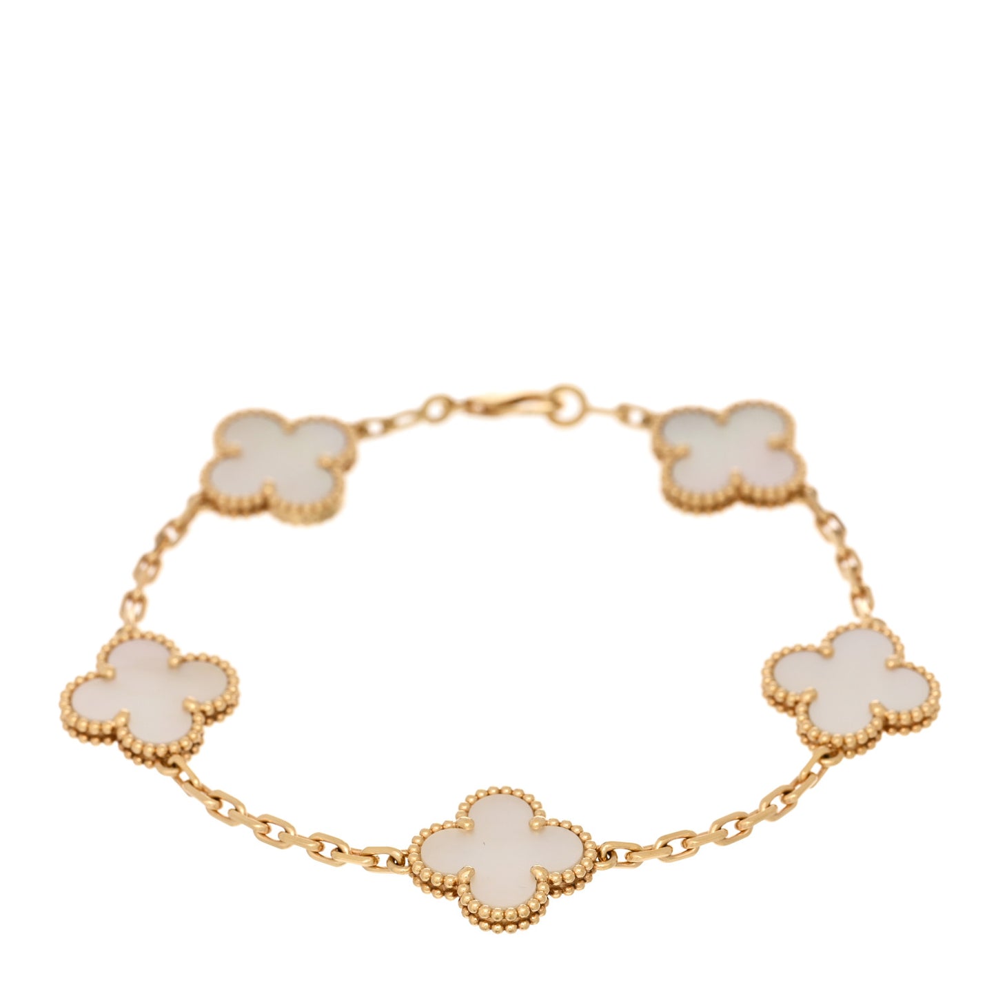 18K Yellow Gold Mother of Pearl 5 Motifs Vintage Alhambra Bracelet
