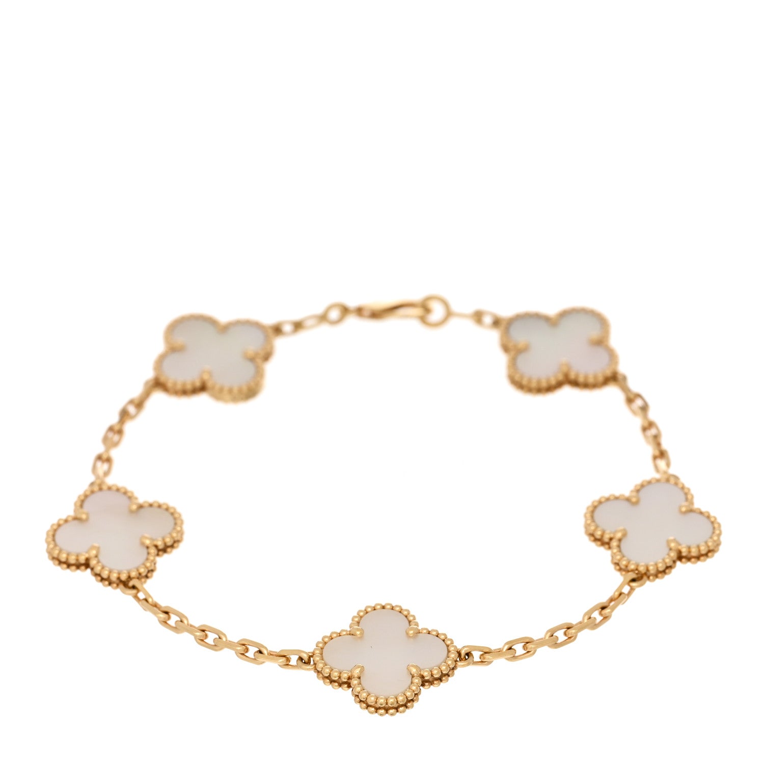 Van Cleef & Arpels 18K Yellow Gold Mother of Pearl 5 Motifs Vintage Alhambra Bracelet 1 of 4