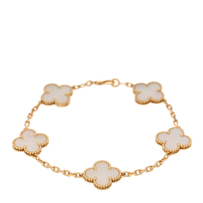 Van Cleef & Arpels 18K Yellow Gold Mother of Pearl 5 Motifs Vintage Alhambra Bracelet 1 of 4