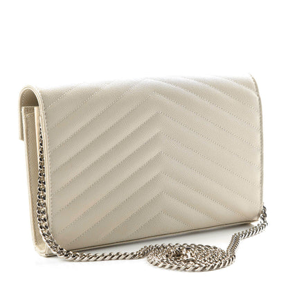 Saint Laurent Grain De Poudre Matelasse Chevron Monogram Chain Wallet Crema Soft 2 of 9