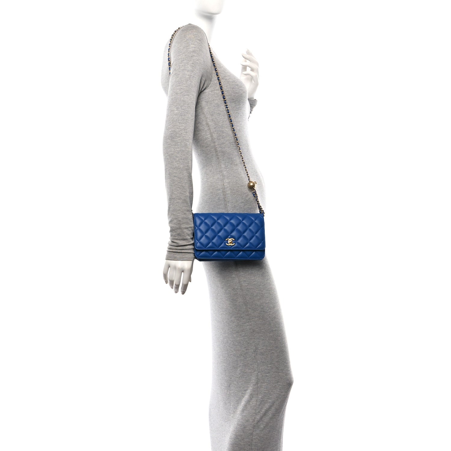 Chanel Lambskin Quilted CC Pearl Crush Wallet on Chain WOC Blue 2 of 12