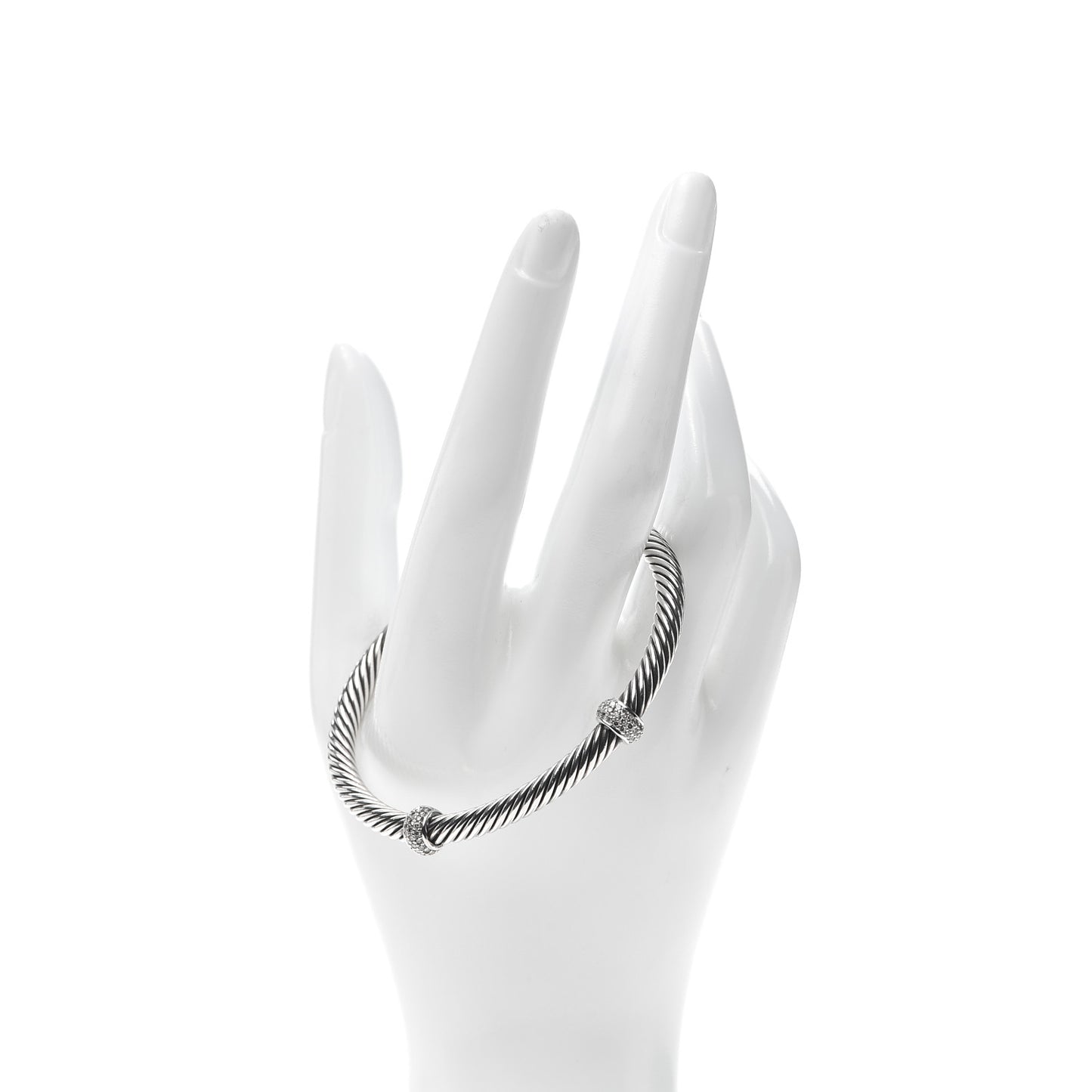 Sterling Silver 18K White Gold Diamond 5mm Cable Classics Double Station Bracelet