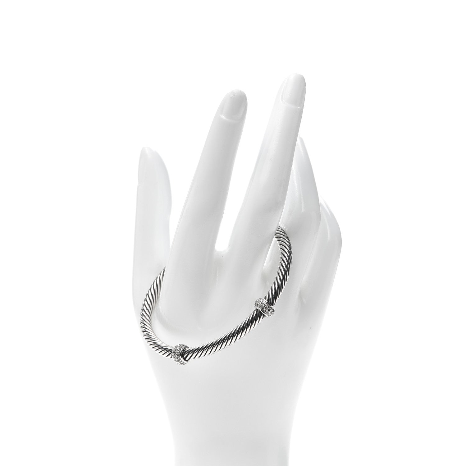 David Yurman Sterling Silver 18K White Gold Diamond 5mm Cable Classics Double Station Bracelet 2 of 6