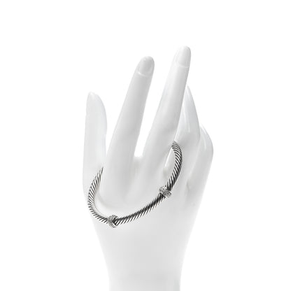 David Yurman Sterling Silver 18K White Gold Diamond 5mm Cable Classics Double Station Bracelet 2 of 6