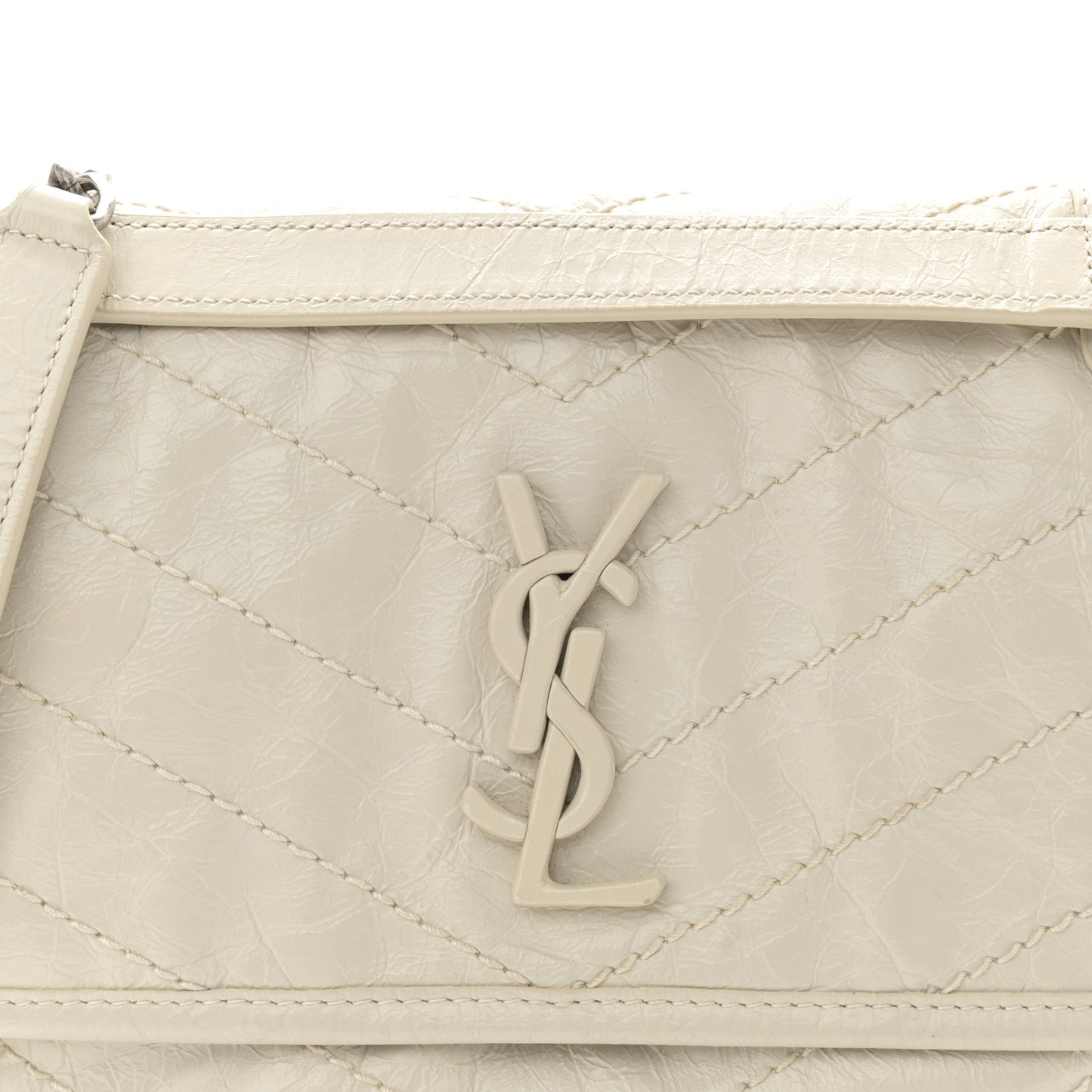 Crinkled Calfskin Matelasse Monogram Baby Niki Chain Satchel Ivory