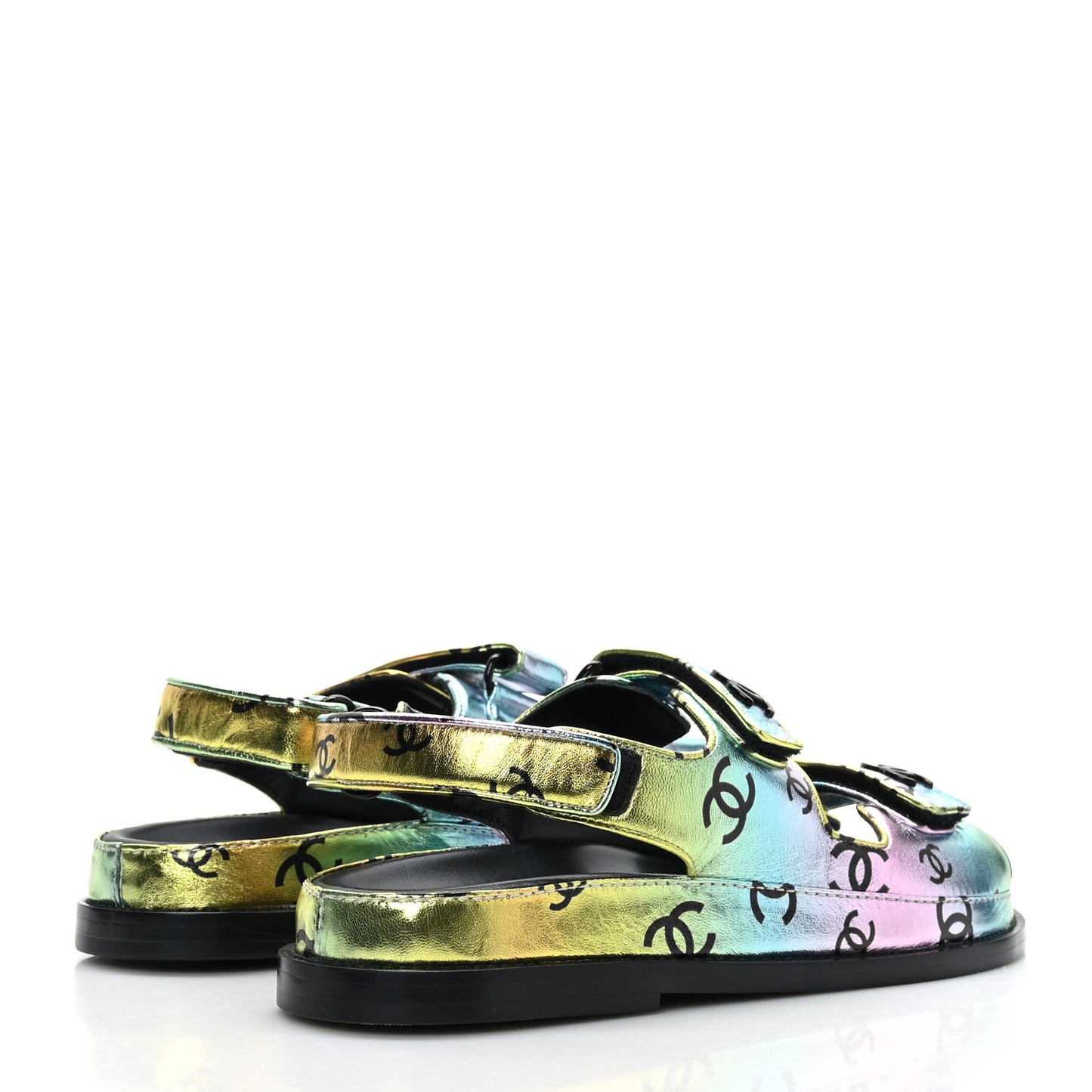 Laminated Lambskin Printed CC Dad Sandals 38 Multicolor
