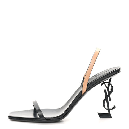Saint Laurent Calfskin Cassandra 85 Sandals 37 Black Gold Brown 1 of 9