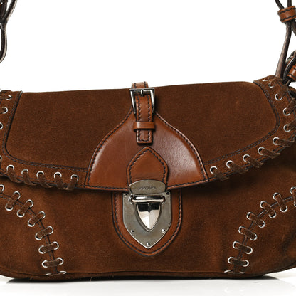 Prada Suede Whipstitch Grommet Shoulder Bag Brown 7 of 11