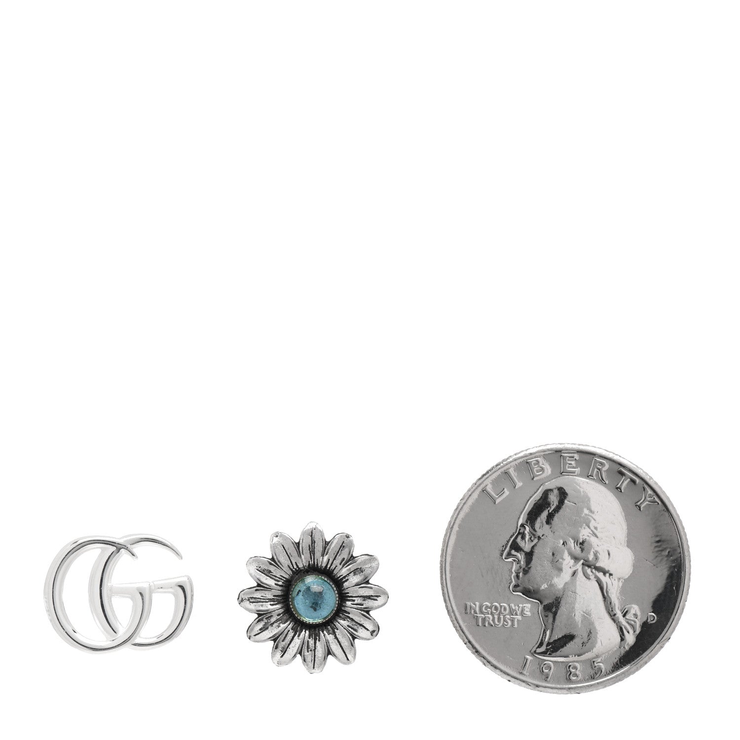 Gucci Sterling Silver Blue Topaz Flower Marmont Double G Earrings 2 of 4