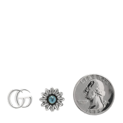 Gucci Sterling Silver Blue Topaz Flower Marmont Double G Earrings 2 of 4