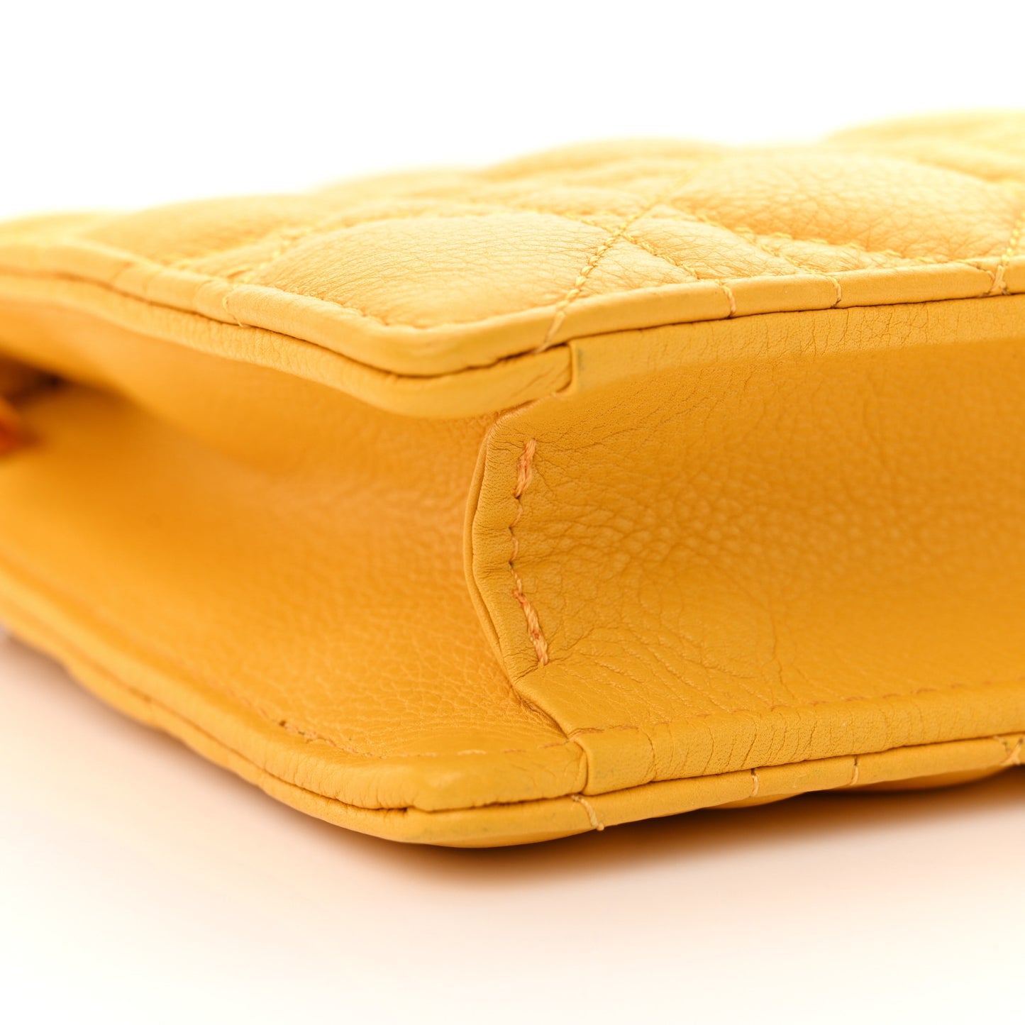 Calfskin Cannage Caro Zipped Pouch With Chain Sunny Yellow