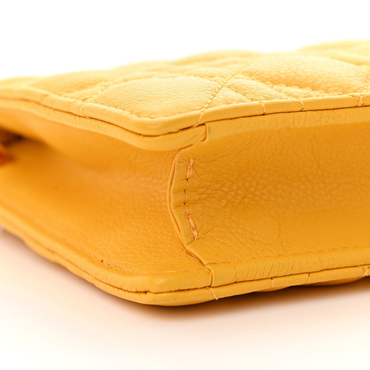 Christian Dior Calfskin Cannage Caro Zipped Pouch With Chain Sunny Yellow 9 of 10