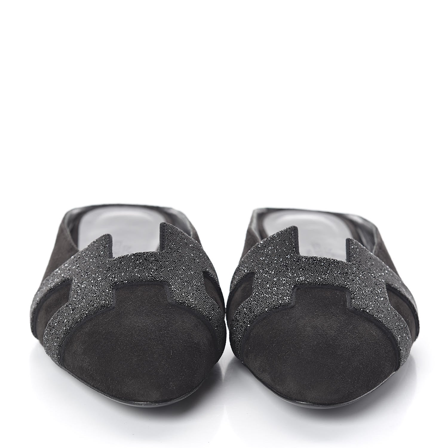 Hermes Suede Goatskin Crystal Roxane Mules 38 Black 2 of 8