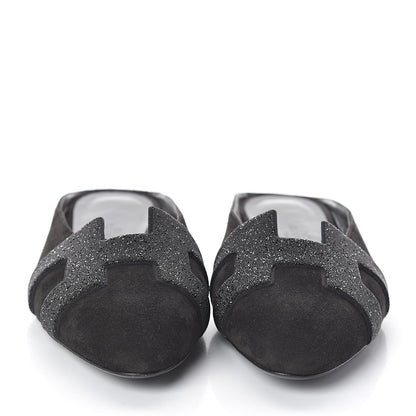 Hermes Suede Goatskin Crystal Roxane Mules 38 Black 2 of 8