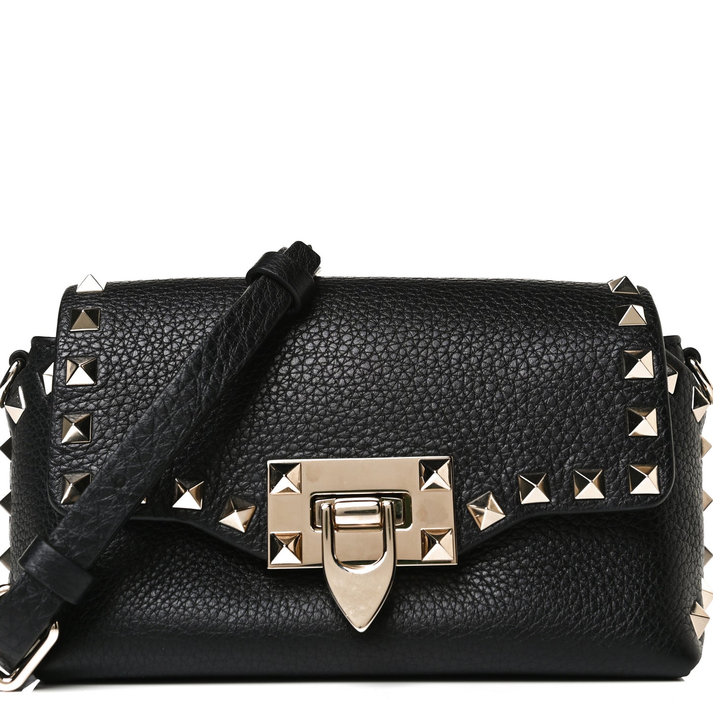 Pebbled Calfskin Mini Rockstud Crossbody Bag Black