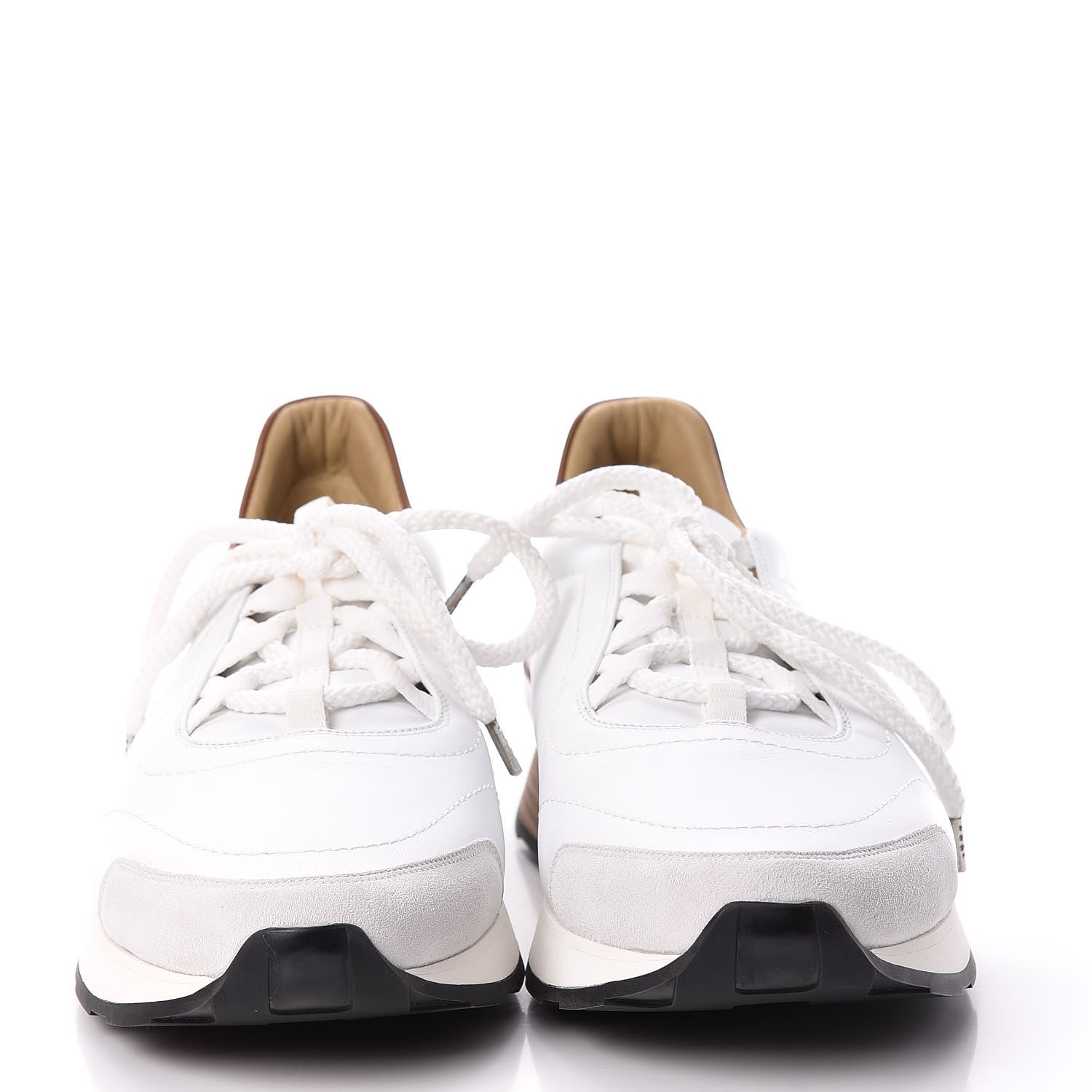 Hermes Suede Goatskin Calfskin Mens Miles Sneakers 43.5 White Gold 2 of 14