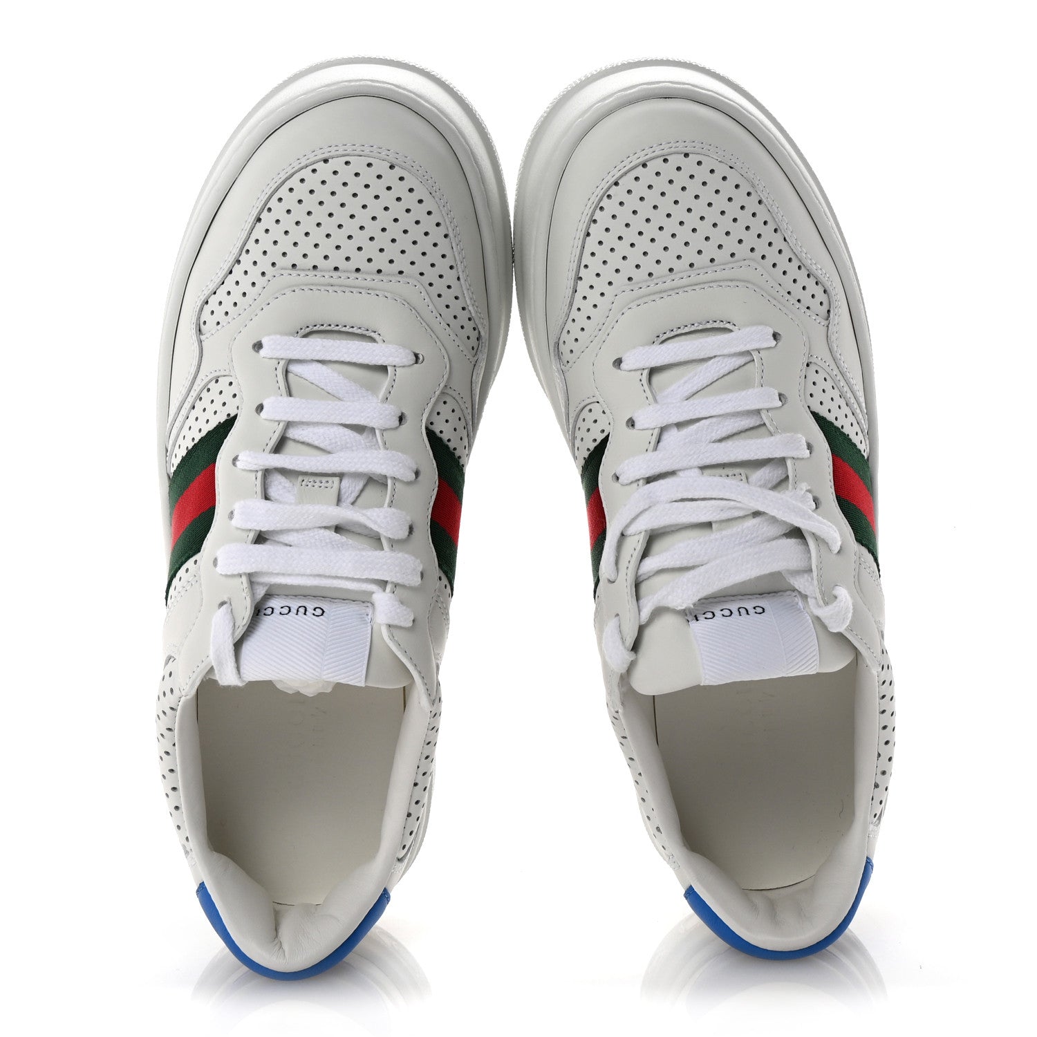 Gucci Calfskin Web Perforated Womens Platform 55mm Sneakers 38.5 White Bright Splash 2 of 10
