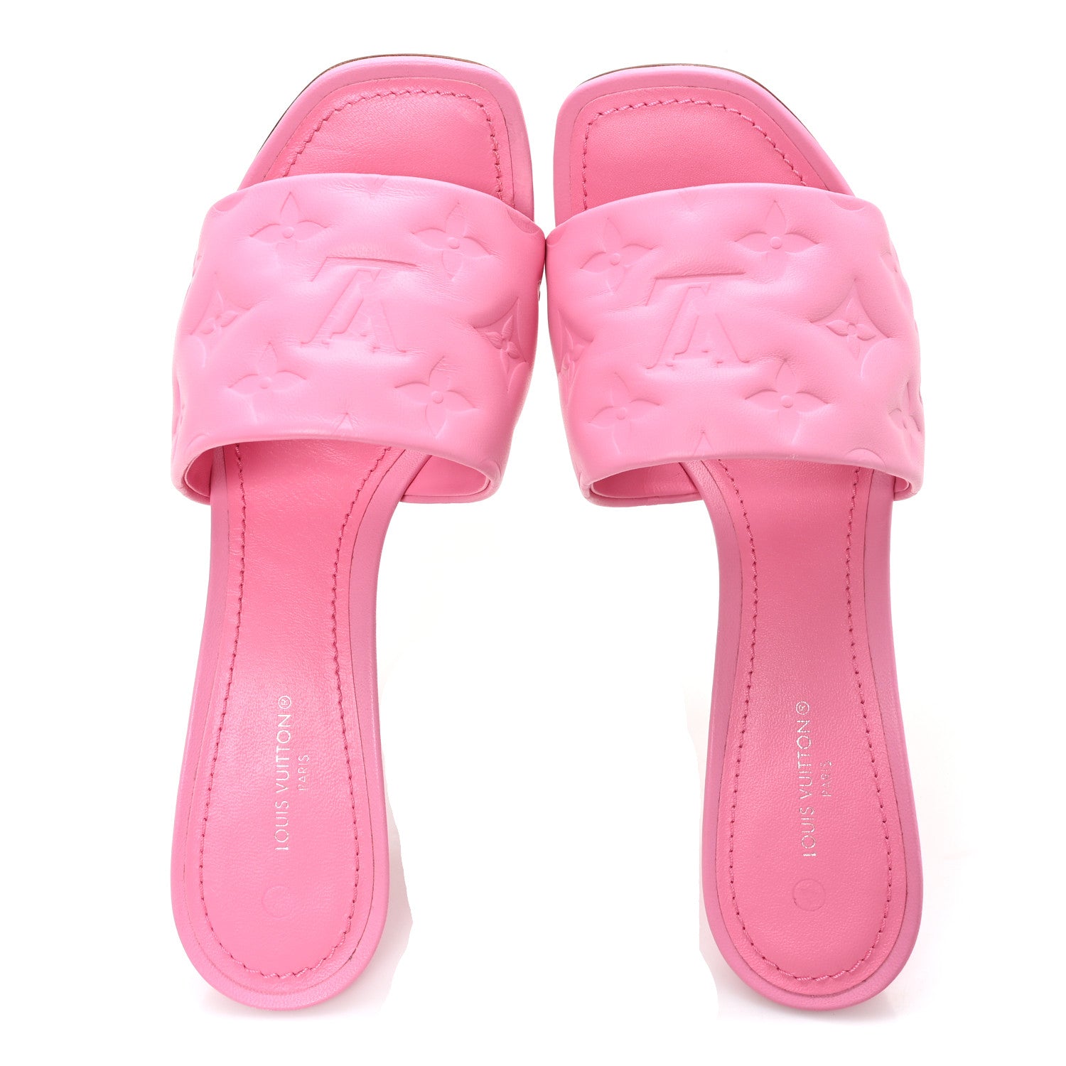 Louis Vuitton Lambskin Embossed Monogram Revival Mid Heel Mules 38 Rose Pop 2 of 9