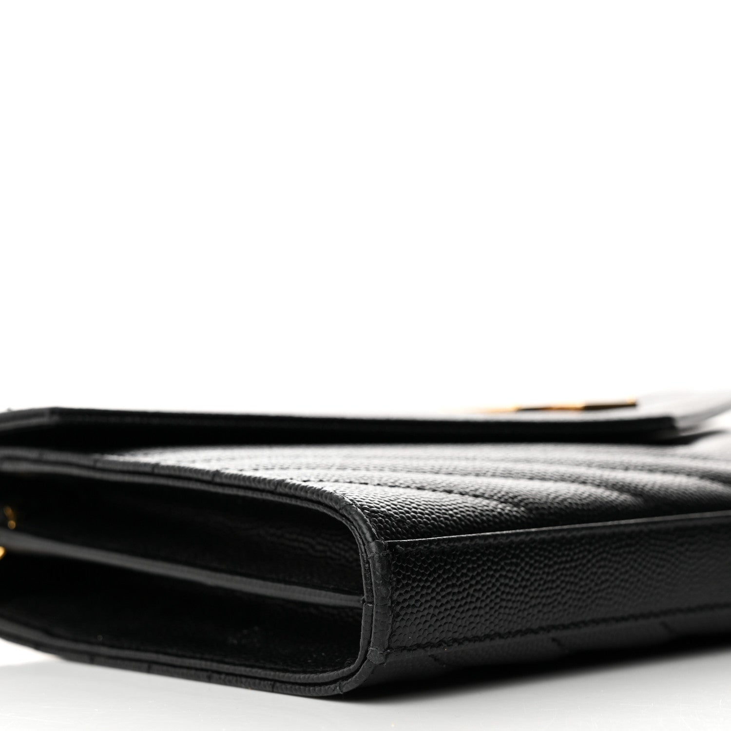 Saint Laurent Grain De Poudre Matelasse Chevron Monogram Chain Wallet Black 9 of 14