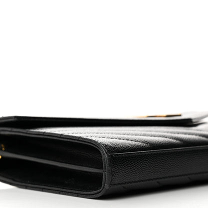 Saint Laurent Grain De Poudre Matelasse Chevron Monogram Chain Wallet Black 9 of 14