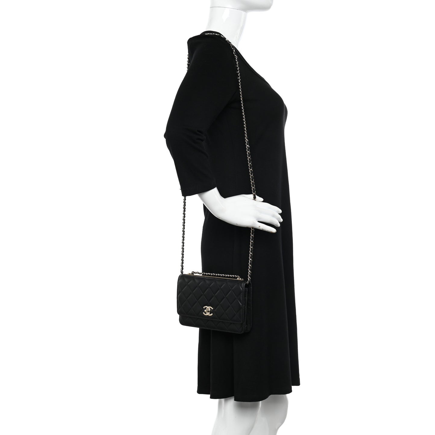 Lambskin Quilted Trendy CC Wallet On Chain WOC Black