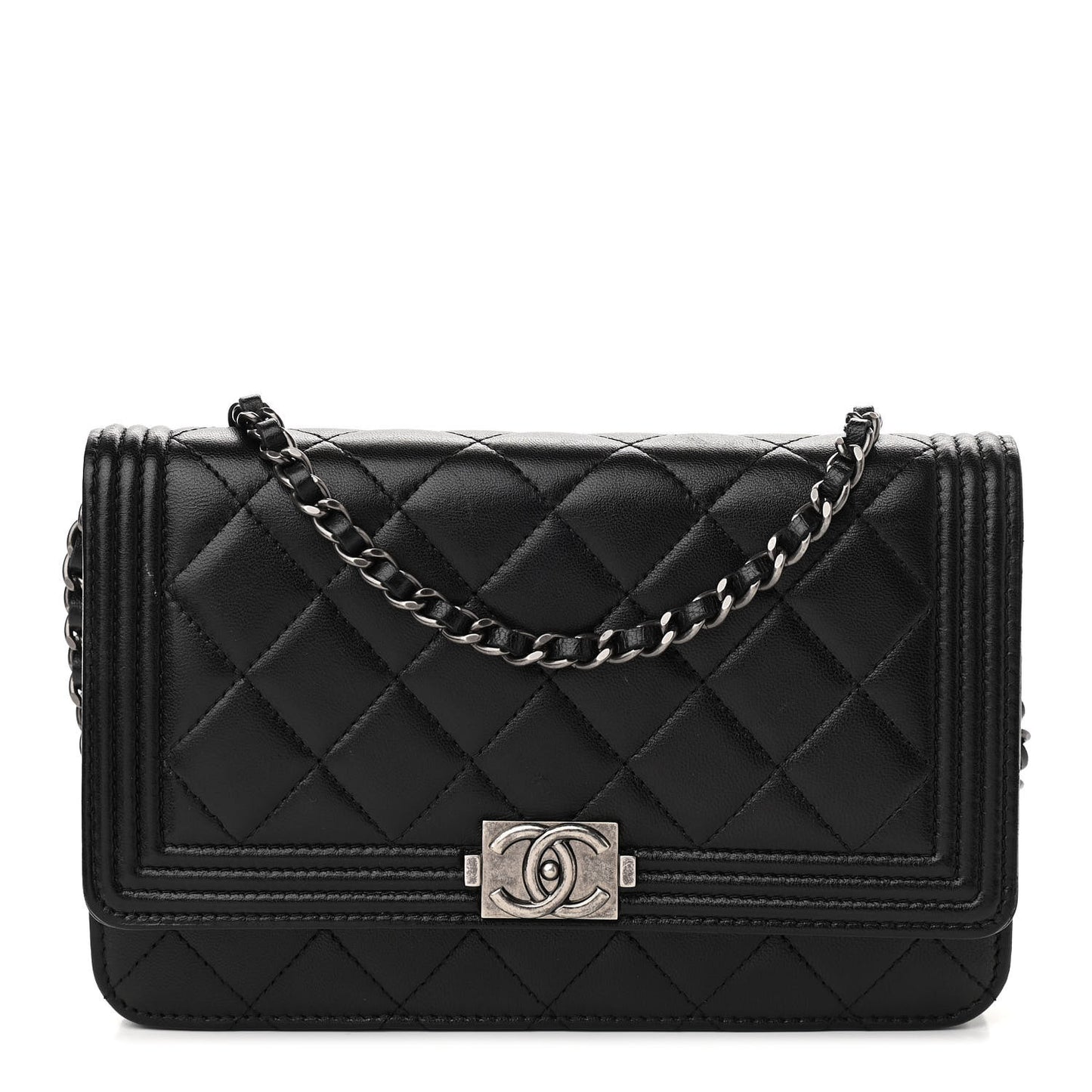 Lambskin Quilted Boy Wallet On Chain WOC Black